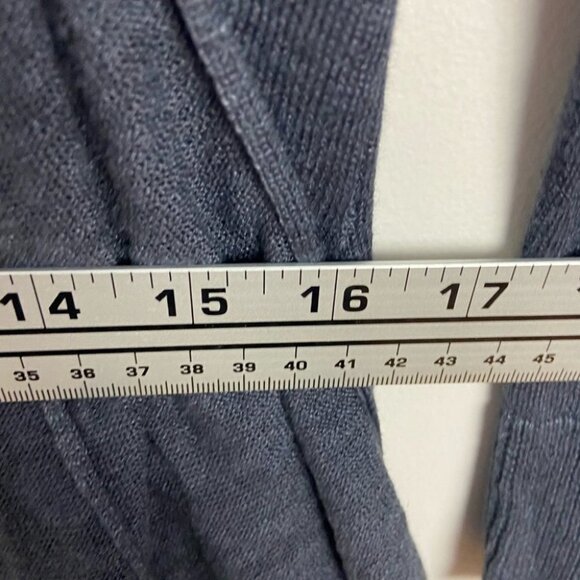 Anthropologie Linen Ruffle Back Tiered Open Cardigan Navy Blue Size XS Boho Knit - Picture 10 of 11